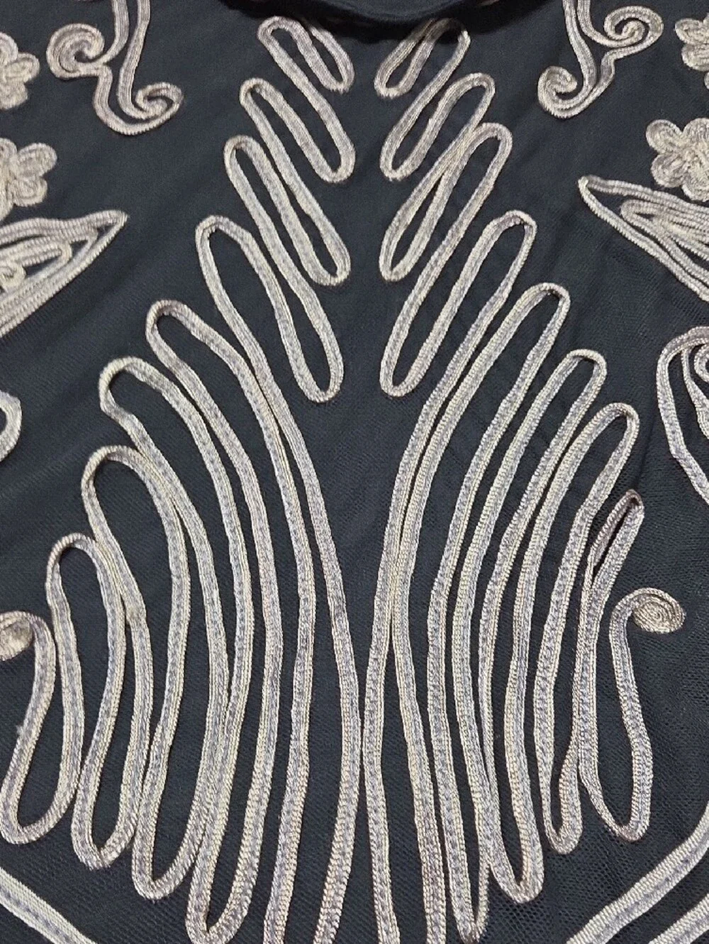 Black A-Line Skirt with Silver Embroidered Motif